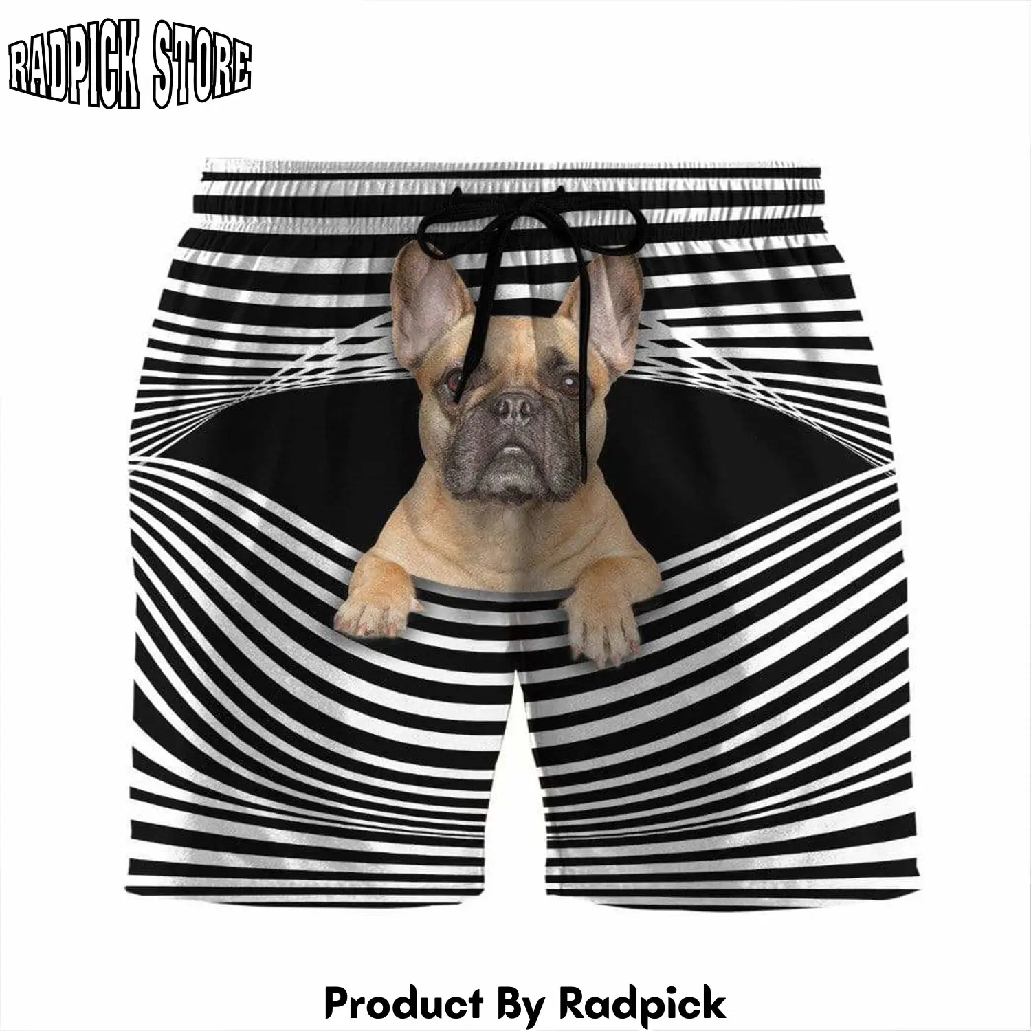 Radpick 3d french bulldog stripes custom beach shorts swim trunks rp631514